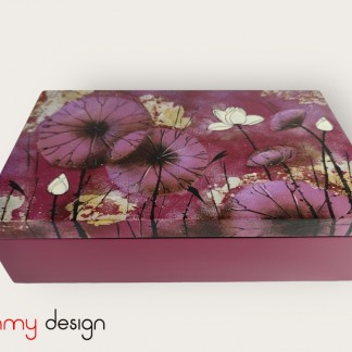 Purple rectangular lacquer box hand-painted with water lily pond 18*30cm